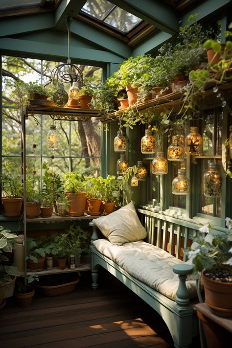 Chic Window Upcycling Green House And Garden, Porch Conservatory, Lath House, Old Window Greenhouse, Porch Greenhouse, Flowers And Coffee, Salvaged Windows, Window Greenhouse, Dark Feminine Era