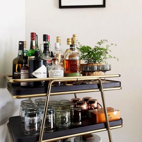 Weekend Project: Build Your Bar Cart | Valet. Masculine Bar Cart, Whiskey Cart, Cocktails Cart, Vintage Bar Cart, Diy Bar Cart, Modern Bar Cart, Bourbon Bar, Tea Trolley, Emergency Food Storage