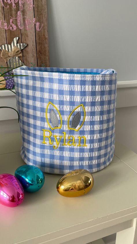 Embroidered Easter baskets for toddler Embroidered Easter Basket, Personalized Easter Bucket, Boys Easter Basket, Easter Baskets For Toddlers, Easter Buckets, Easter Basket Items, Kids Easter Basket, Personalized Easter Basket, Boys Easter