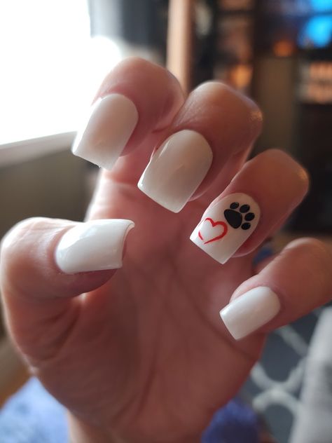 Dog Paw Nails Design, Dog Memorial Nails, Dog Mom Nails, Nails With Dog Design, Nails With Dog Paws, Dog Nail Art Designs, Dog Theme Nails, Dog Print Nails, Dog Inspired Nails