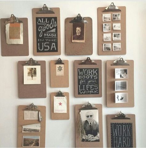 Tell your story for new members. Hang on chicken wire. Roll it up and collect the boards after the service. Clipboard Art, Diy Home Decor For Apartments, Rustic Home Decor Ideas, Bedroom On A Budget, Living Room Boho, Interior Design Minimalist, Home Decor Ideas Diy, Farmhouse Inspiration, Decor Ideas Diy