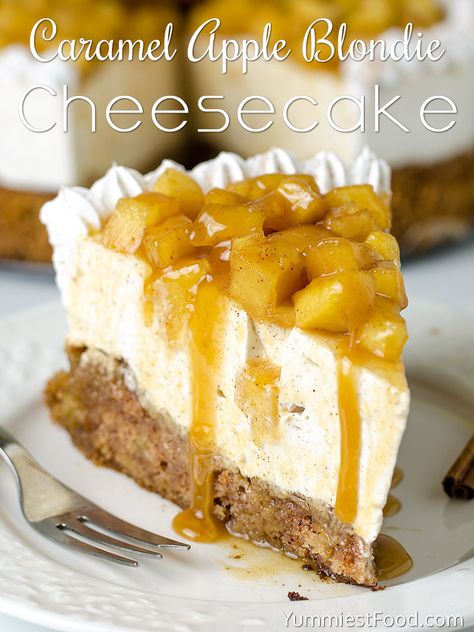 Caramel Apple Blondie Cheesecake – Recipe from Yummiest Food Cookbook Apple Blondie Cheesecake, Blondie Cheesecake, No Bake Caramel Cheesecake, Apple Blondies, Cinnamon Roll Apple Pie, Yummiest Food, Apple Crumb Cakes, Baked Pineapple, Apple Crumb