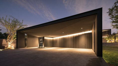 Car Porch Design, Shaped House, Waterfall House, Entrance Gates Design, Minimal Architecture, Facade Lighting, Entrance Design, Unique Houses, Garage Design