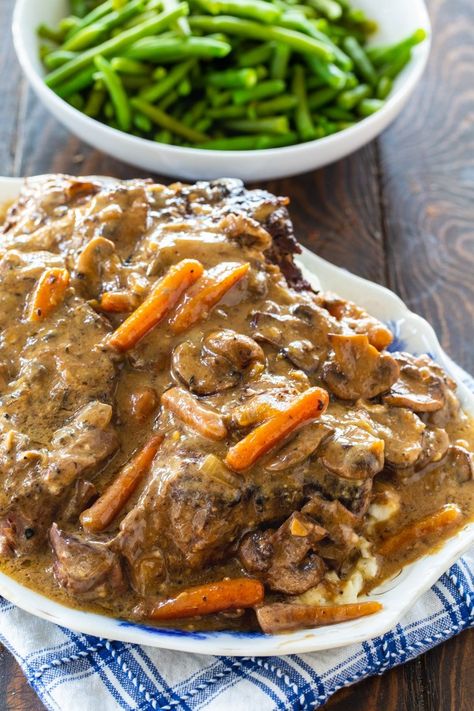 Crock Pot Roast with Creamy Mushroom Gravy Southern Pot Roast Crock Pot Recipes, Crock Pot Pot Roast, Mushroom Slow Cooker, Roast Beef Crock Pot Recipes, Creamy Mushroom Gravy, Crock Pot Roast, Beef Roast Crock Pot, Ground Beef Breakfast, Pot Roast Crock Pot Recipes