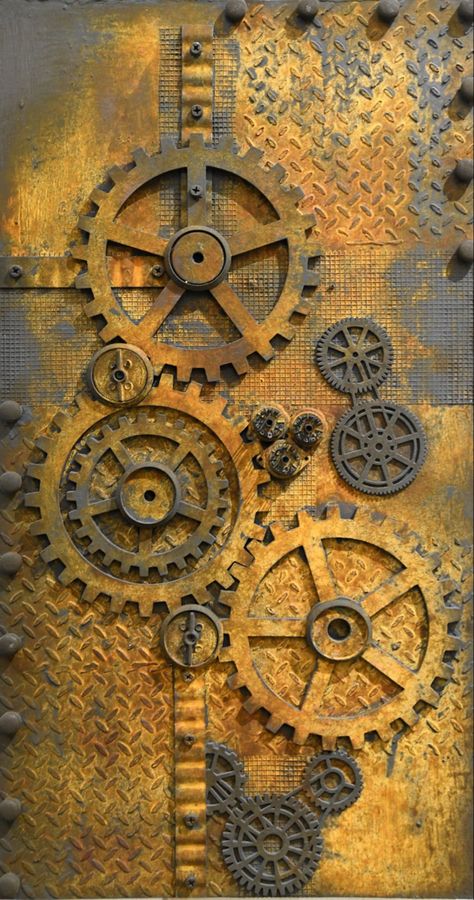 Sculpting Studio, Steampunk Diy Crafts, Steampunk Mixed Media Art, Steampunk Mixed Media, Steampunk Wall, Wooden Gears, Mixed Media Wall Art, Gear Clock, Desain Editorial