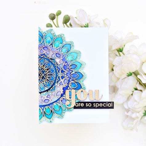 *VIBGYOR Krafts* Mandala Greeting Cards Handmade, Mandala Cards Ideas, Mandala Card Design, Mandala Birthday Cards, Mandala Cards Handmade, Erum Tasneem, Mandala Cards, Doily Cards, Watercolor Lesson