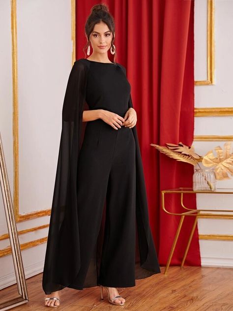 Jumpsuits For Graduation, Hijab Jumpsuit Party, Hijab Jumpsuit, Grad Outfits, Palazzo Jumpsuit, Beautiful Jumpsuits, Tailored Jumpsuit, Long Cape, Solid Jumpsuit