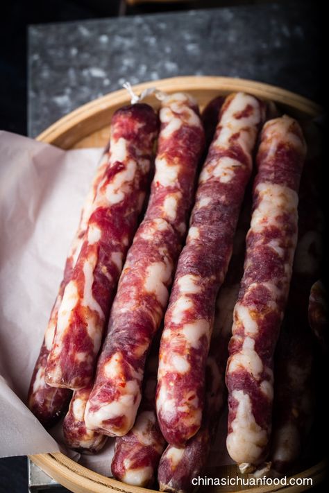 Chinese Sausages | China Sichuan Food Preserved Recipes, Curing Meat, Cured Meat Recipes, Sausage Making Recipes, Home Made Sausage, Homemade Sausage Recipes, Smoked Sausage Recipes, Chinese Sausage, Sausage Making