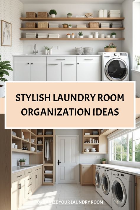 Aesthetically pleasing laundry room with decorative storage solutions Folding Station, Organized Laundry Room, Organized Laundry, Laundry Room Organization Ideas, Stylish Laundry Room, Room Organization Ideas, Laundry Space, Perfectly Organized, Drying Racks