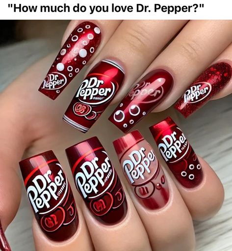 Dr Pepper Nails, Dr Pepper Stuff, Dr Pepper Christmas, Makayla Core, Flaming Dr Pepper, Doctor Pepper, Country Acrylic Nails, Cowboy Nails, Girls Nail Designs