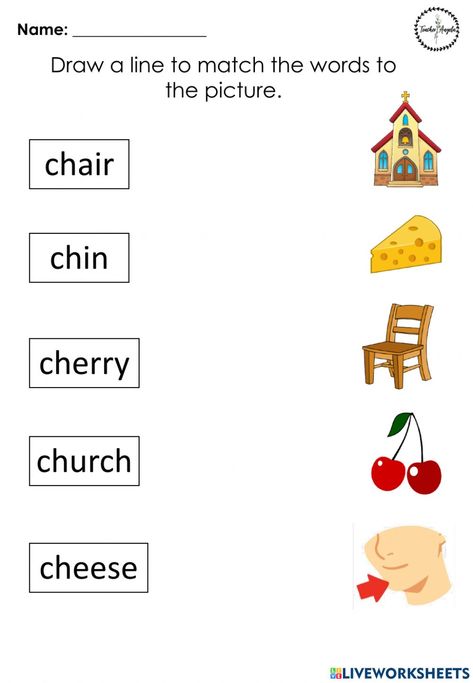 Ch Sound Worksheets, Worksheets For Kindergarten English, Ch Worksheet, Pronoun Anchor Chart, Ch Digraph, Ch Words, Ch Sound, Worksheet For Kindergarten, Kindergarten Reading Worksheets