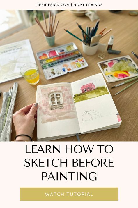 Sketch For Watercolor, Watercolor Templates, Akvarel Illustration, Sketch Beautiful, Watercolor Painting For Beginners, Learn To Sketch, How To Sketch, Learn Watercolor Painting, Watercolor Beginner