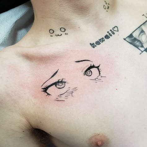 Bad Anime Tattoos, Ojos Anime Tattoo, Anime Eye Tattoo, Anime Eyes Tattoo, Aesthetic Tattoo Ideas, 15 Aesthetic, Occult Tattoo, Epic Tattoo, Kawaii Tattoo