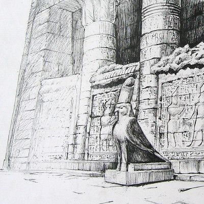 Egyptian Temple Drawing, Egyptian Drawings, Temple Drawing, Egyptian Temple, Egyptian Deity, Architectural Sketches, Karnak Temple, Old Egypt, Magazine Collage