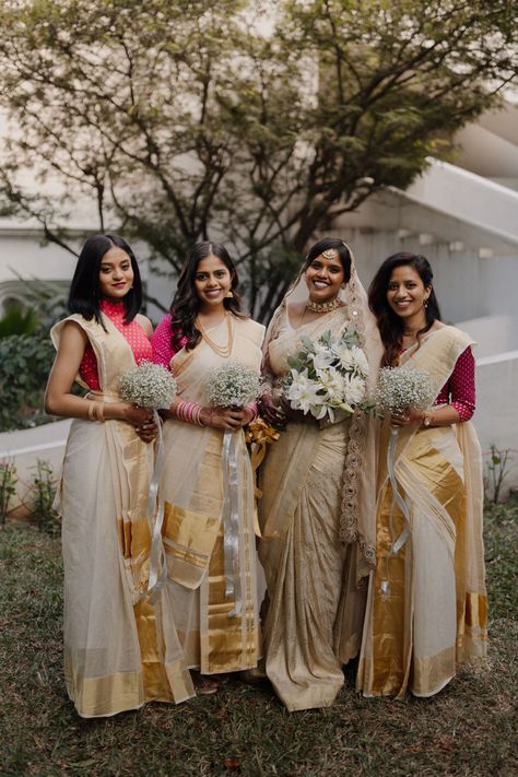 #setmundu #kerala #indianbridesmaids Setmundu Design, Kerala Bridesmaid, Onam 2024, Bridesmaids Saree, Kerala Engagement Dress, Christian Wedding Gowns, Onam Outfits, Wedding Fits, Simple Kurta