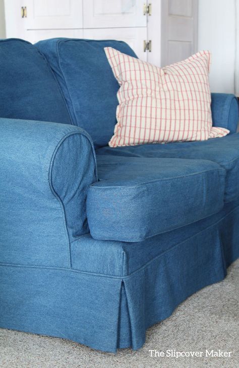 Denim Couch, Denim Sofa, Denim Furniture, Sofa Daybed, Shabby Chic Sofa, Custom Slipcovers, Throw Pillows Living Room, Floral Upholstery, Slip Covers