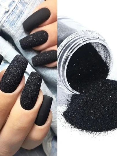 Beauty, Beauty Sale | SHEIN USA Black Sparkly Nails, Black And White Nail Art, Nail Glitter Powder, Black White Nails, Sugar Nails, Winter Manicure, Nail Shimmer, White Nail Art, Pearl Nails