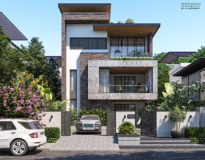 EXTERIOR Ruangan Aesthetic, Modern Bungalow Exterior, Villa Modern, Home Designs Exterior, House Outer Design, House Facades, Small House Front Design, Two Story House, Bungalow Exterior