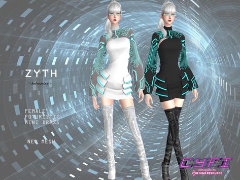 The Sims Resource - CyFi - ZYTH - Mini Dress Sci Fi Outfits, Punk Crop Top, Alien Clothes, Sci Fi Clothing, Long Sleeve Shrug, Dress Name, Shirt Dress Outfit, Short Dress Styles, Sims 4 Downloads