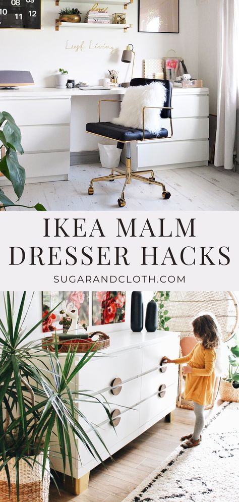 Get inspired with these clever Ikea Malm Dresser hacks that will turn an ordinary piece into a statement-worthy furniture item. Ikea Malm With Legs, Ikea Askvoll Dresser, Ikea Malm Pulls, Ikea Hack Drawers, Ikea Malm 3 Drawer Dresser Hack, Ikea Hacks Drawers, Bedroom Dresser Diy, Malm Dresser Nightstand, Malm Dresser Nursery