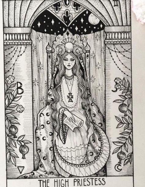 The High Priestess Tarot Tattoo, Tarot Card Tattoo High Priestess, Chariot Tarot Tattoo, High Priestess Tarot Tattoo, High Priestess Tattoo, Tarot High Priestess Art, Priestess Art, Artemis Tattoo, Tarot Cards Art Illustration