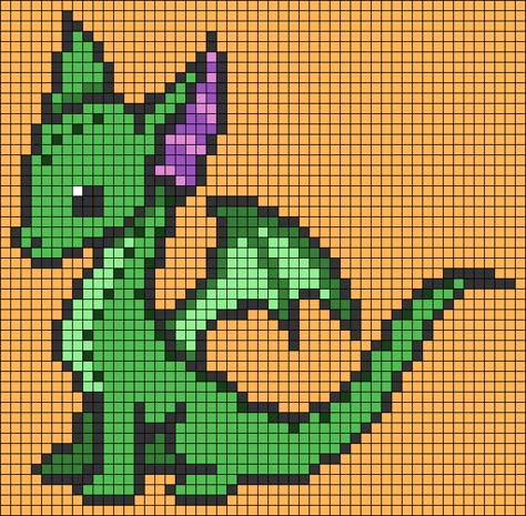 Pixel Art Pattern Dragon, Pixel Dragon Art, Perler Bead Dragon Pattern, Alpha Pixel Patterns, Dragon Pixel Art Grid, Dragon Perler Bead Patterns, Perler Bead Dragon, Dino Pixel Art, Perler Dragon