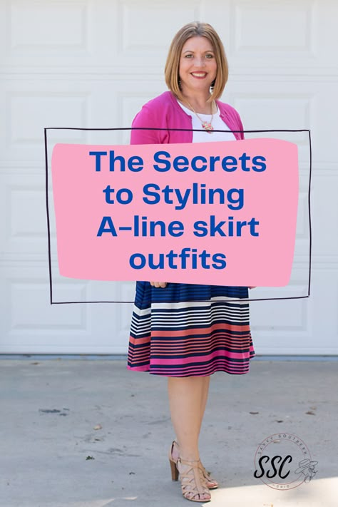 How To Wear A Line Skirt Outfits, Skirt With Pockets Outfits, Styling A Line Skirt, How To Style Knee Length Skirt, A Line Skirts Knee Length, Skirt Outfits For Women Over 50, Skirt Outfits Over 40, How To Style A Line Midi Skirt, A Line Skirts Outfits