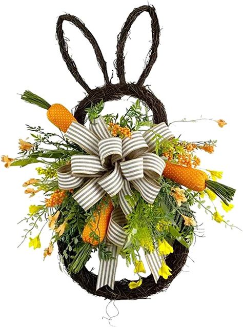 Menolana 17.72'' Easter Rabbit Wreath Decor Rustic Farmhouse Artificial Flower Garland with Ornaments Spring Wreath Bunny Gifts for Front Door Home Spring Easter Holiday Season Party Decor Wire Bunny, Carrots Chicken, Fall Floral Decor, Rabbit Wreath, Door Hanging Decorations, Window Wreath, Easter Bunny Wreath, Easter Flowers, Bunny Gifts