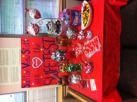 School Staff Appreciation "candy bar" for Valentines Day. Parents donated candy. Gifts For Office Staff, Coworkers Valentines, Teacher Morale, Fun Valentines Day Ideas, Staff Appreciation Gifts, Homemade Stuffing, Morale Boosters, Valentines Day Ideas, Staff Gifts