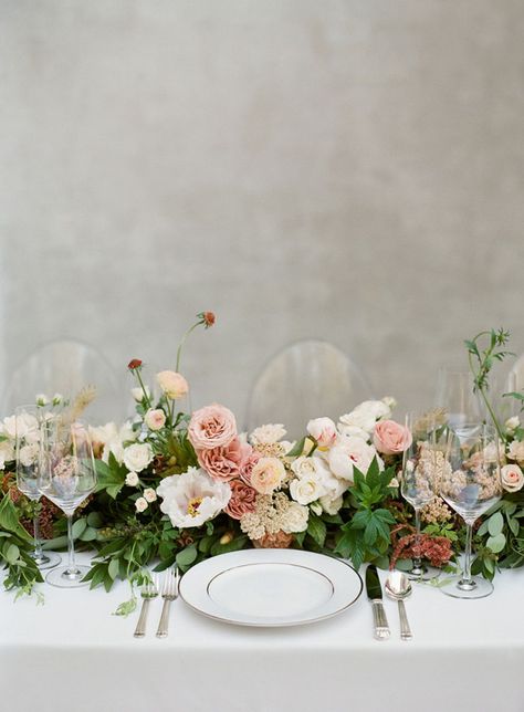 Table Garland, Neutral Wedding, Floral Garland, Wedding Table Settings, Wedding Tablescapes, Wedding Table Centerpieces, Antique Roses, Flower Garlands, Table Flowers