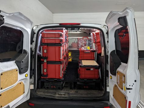 Ford Transit Connect Shelving, Ford Transit Connect Work Van, Electrician Van, Work Truck Storage, Van Shelving, Work Van, Van Racking, Milwaukee Packout, Transit Van