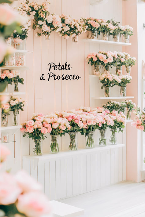 Petals And Prosecco Backdrop, Petals And Processo Bridal Shower Theme, Petals And Prosecco Theme, Petals And Prosecco Bridal Shower Theme, Prosecco Bridal Shower Theme, Diy Afternoon Tea, Petals And Prosecco Bridal, Petals And Prosecco, Bridal Era