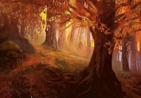 Autumn Forest Red Tree Fantasy Art, Fall Forest Fantasy Art, Autumn Forest Fantasy Art, Autumn Forest Art, Fantasy Autumn, Forest Falls, Forest Sunset, Park Forest, Fall Forest