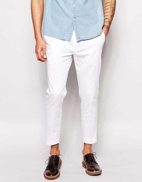 How to Wear Cropped Pants for Men | Dapper Confidential Cropped Pants Men, Pant Pattern, Cropped Trouser, Western Outfits Men, White Chinos, White Crop Pants, Slim Chinos, Mens Fashion Smart, Crop Dress