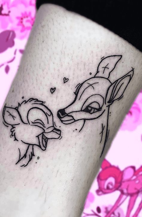 Mom Daughter Disney Tattoos, Disney Family Tattoos Mom, Bambi And Mom Tattoo, Mother Tattoo For Daughter, Mother And Daughter Disney Tattoos, Mum And Daughter Tattoo Ideas, Disney Mom And Daughter Tattoos, Mom And Daughter Disney Tattoos, Bambi Tattoo Disney