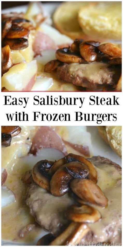 Create this easy Salisbury Steak Meal Using Frozen Hamburger Patties! You can make many delicious recipes with premade beef patties! Check our collection! Recipes Using Hamburger, Salisbury Steak Crockpot, Recipes Hamburger, Easy Salisbury Steak, Hamburger Recipes Patty, Crockpot Steak, Inexpensive Dinners, Salisbury Steak Recipes, Easy Steak Recipes