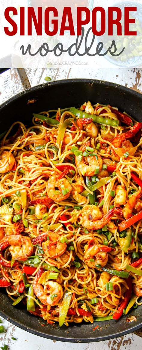 Noodles Shrimp Recipes, Shrimp Rice Noodles Recipes, Shrimp And Rice Noodles, Shrimp Noodles Recipes, Garlic Ginger Sauce, Singapore Rice Noodles, Singapore Noodles Recipe, Noodles Shrimp, Vermicelli Recipes