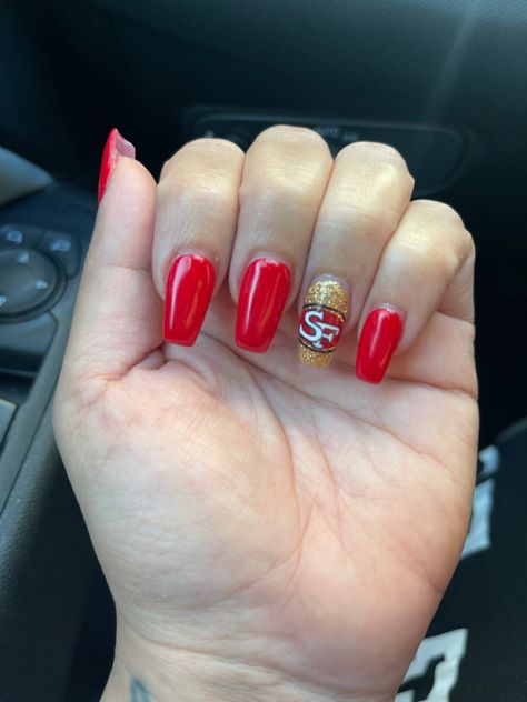 49ers Nail Ideas, 49ers Acrylic Nails, 49 Ers Nails, Forty Niners Nails, Tampa Bay Buccaneers Nails, San Francisco 49ers Nails, Sf 49ers Nails, 49er Nails Designs, 49ers Nails Designs