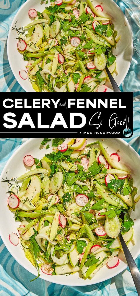 Crisp Celery Apple Fennel Salad Cabbage Fennel Apple Salad, Sauteed Celery, Freeze Celery, Apple Fennel Salad, Fennel And Apple Salad, Comfort Pasta Dishes, Celery Recipes, Celery Salad, Fennel Recipes