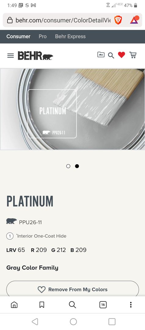 Platinum Behr, Platinum Paint Color, Behr Platinum Paint Color, Behr Paint Colors, Basement Reno, Dining Wall, Behr Paint, Bathroom Reno, Bedroom Paint Colors