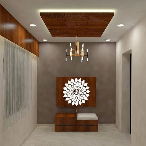 Pooja False Ceiling Design, Puja Room False Ceiling Design, Puja Room Pop Ceiling Design, Mandir Pop Ceiling Design, Mandir False Ceiling Design, Pooja Shelf, Temple Room, Interior Design Basics, House Styling Interior