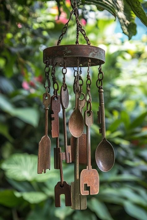 Crafting Wind Chimes from Recycled Items is a creative and eco-friendly project for any garden enthusiast! 🎐🌿 Repurpose old materials into beautiful wind chimes, adding both charm and soothing sounds to your garden. Easy to make and bursting with character, these DIY wind chimes are perfect for sustainable crafters. Start crafting today! 🌿🔧 #GardenDIY #RecycledCrafts #SustainableLiving #CreativeGardening Windchimes Homemade, Old Key Crafts, Wind Charm, Make Wind Chimes, Wind Chimes Homemade, Key Crafts, Old Keys, Old Key, Welding And Fabrication