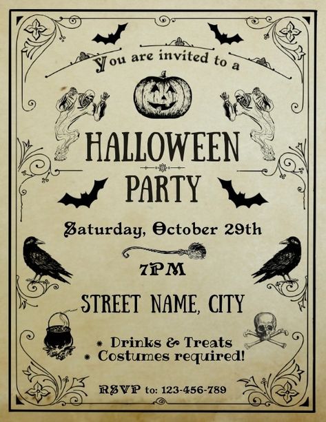 Halloween Party Invitation Printable Template | PosterMyWall Free Halloween Invite Template, Halloween Dinner Party Invitations, Halloween Party Template, Halloween Party Flyer Template Free, Halloween Invite Template, Halloween Invitations Template Free, Halloween Party Invitations Free, Halloween Party Invitations Template, Halloween Invitations Template