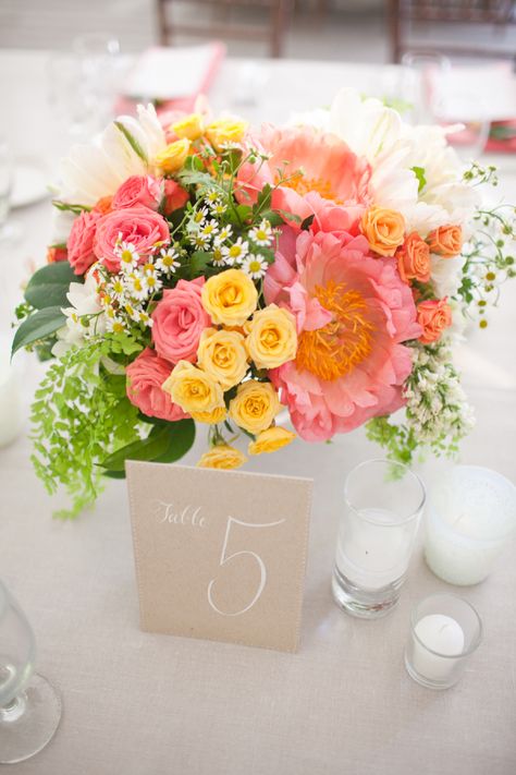 Water Wedding Centerpieces, Yellow Wedding Centerpieces, Summer Wedding Centerpieces, Calamigos Ranch Wedding, Coral Bridesmaid, Summer Centerpieces, Coral Bridesmaid Dresses, Flowers And Greenery, Water Wedding