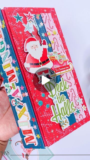 Conny Craig| on Instagram: "I can’t even begin to tell you how much fun I’m having crafting all this mini Christmas albums this year. This one has a Traveler’s Notebook style. 

https://www.simplestories.com/blogs/news/deck-the-halls-album

The first things you will need to start the project are chipboard pieces measuring 8.5 by 4 (2) and for the spice 8.5 by 1.75(1 3/4). Double-sided adhesive & Cardstock - I used Mix & A-Mingle Collection.

I covered the chipboard pieces with the card stock and then used my sewing machine to add stitching to the covers, I love adding stitching to my mini albums, you can add, leave it or stitch it by hand, and add your favorite style of stitching. It makes it authentic-YOU! 
 
On the cover page, I ripped and distressed a few pieces of paper, and adhered th Christmas Mini Albums, December Challenge, Mini Album Tutorial, Christmas Albums, New Deck, December Daily, Mini Christmas, Cover Page, Simple Stories