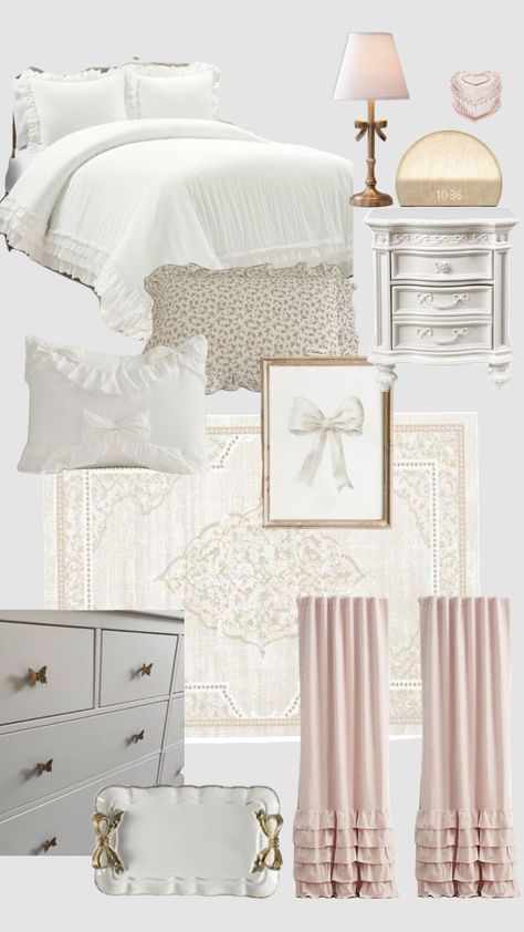 Small Room Neutral Decor, Room Ideas Princess Aesthetic, Girly Princess Room, Bedding Ideas Queen Bed, Cozy Classy Bedroom, Coquette Pink Bedroom, Room Inspo Classy, Bedroom Inspirations Coquette, Coquette Girls Room