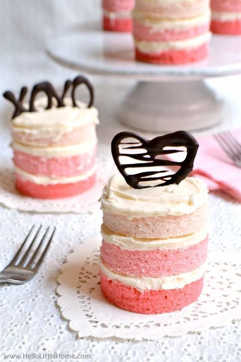 Ombre Cakes, Mini Cake Recipe, Mini Torte, Ombre Cake, Valentine Desserts, Valentines Day Cakes, Valentines Day Desserts, Valentine Cake, Mini Desserts