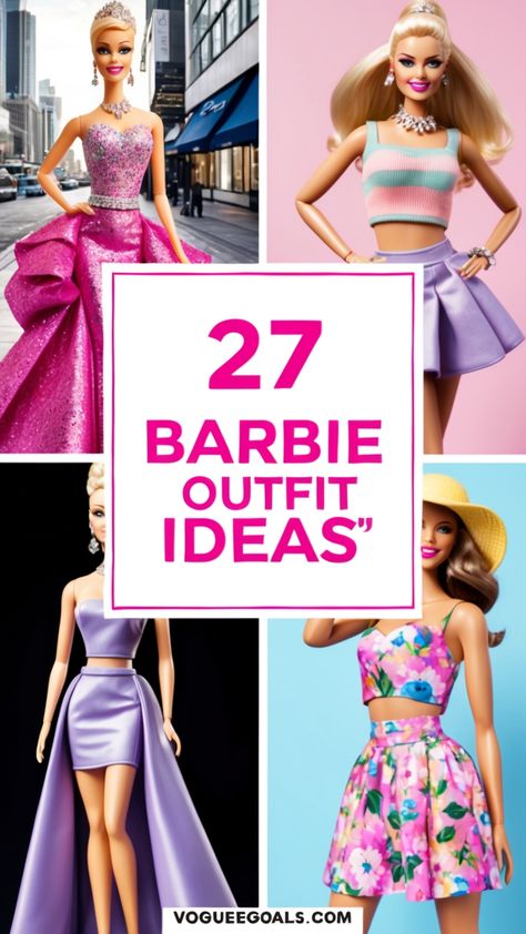 Discover 27 fabulous Barbie outfit ideas that will elevate your doll's style game! From glamorous gowns to trendy casual looks, these outfits are perfect for every occasion. Get inspired with unique color combinations, playful accessories, and chic footwear that will make your Barbie stand out. Dive into a world of creativity and fashion magic! #BarbieOutfits #DollFashion #BarbieStyle #FashionInspiration Barbie Going Out Outfit, Barbie Night Outfit, Dress Like Barbie Outfits, Barbie Party Outfit Ideas, Barbie Inspo Outfits, Barbie Outfit Ideas For Women, Barbie Stand, Barbie Party Outfit, Barbie Themed Outfits