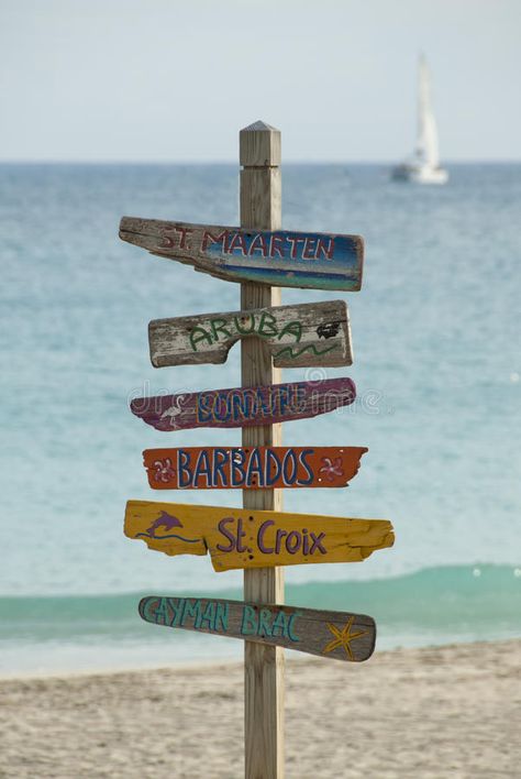 Beach Signs Wooden Directions, Island Signs Ideas, Beach Directional Signs, Direction Board Design, Caribbean Mood Board, Caribbean Decorations, Street Sign Decor, Camper Exterior, Beach Core