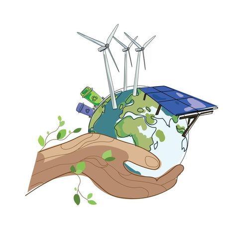 Alternative energy sources concept.Planet Earth in human hands with Wind turbines and Solar panels,hand drawing isolated on white background.Vector illustration,Renewable green energy.Save the planet Wind Energy Illustration, Solar Energy Drawing, Renewable Energy Illustration, Chemistry Reactions, Organic Chemistry Reactions, Energy Drawing, Renewable Energy Sources, Alternative Energy Sources, Earth Atmosphere